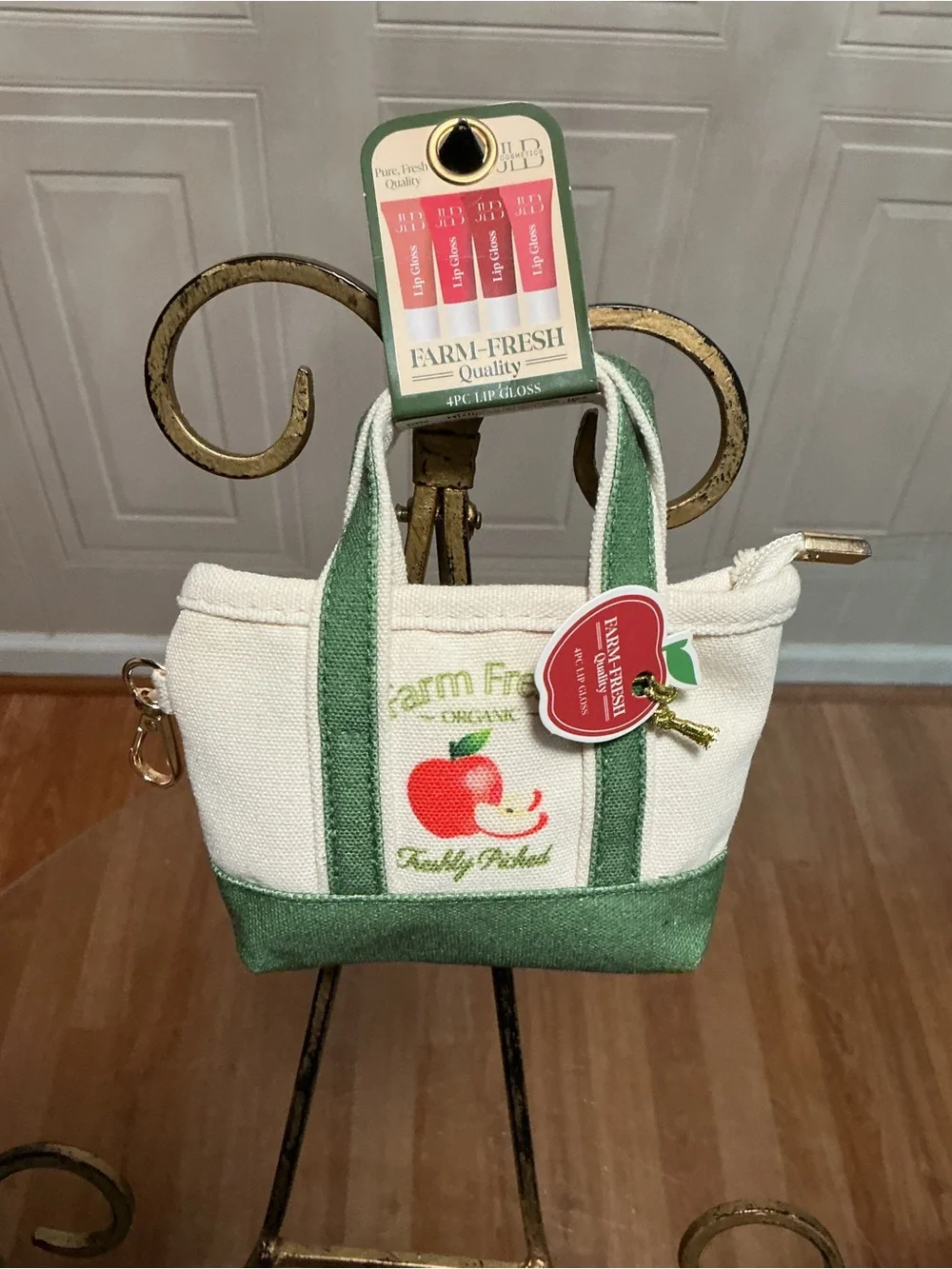Brand New Farm Fresh Apple Mini Tote Bag w/ Lip Gloss Set Cute Gift Bundle